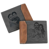 Carteira de Couro Masculina Cinza Personalizada com Foto Frente e Verso
