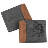Carteira de Couro Masculina Cinza Personalizada com Foto e Frase Especial