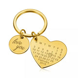 Chaveiro Personalizado de Coração Dourado com Data e Frase Especial